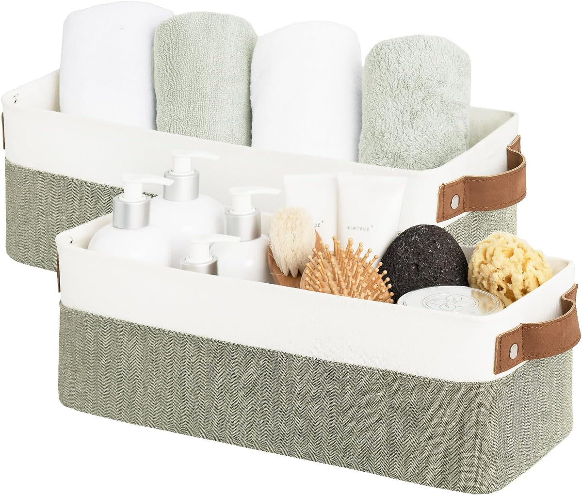 StorageWorks Narrow Storage Bins, Small Basket for Closet and Shelves, Fabric Organizer with Handles, Toilet Paper Storage, Black, 2-Pack