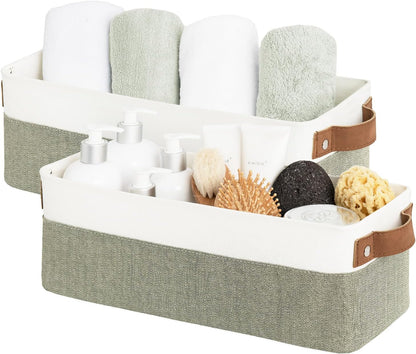 StorageWorks Narrow Storage Bins, Small Basket for Closet and Shelves, Fabric Organizer with Handles, Toilet Paper Storage, Black, 2-Pack