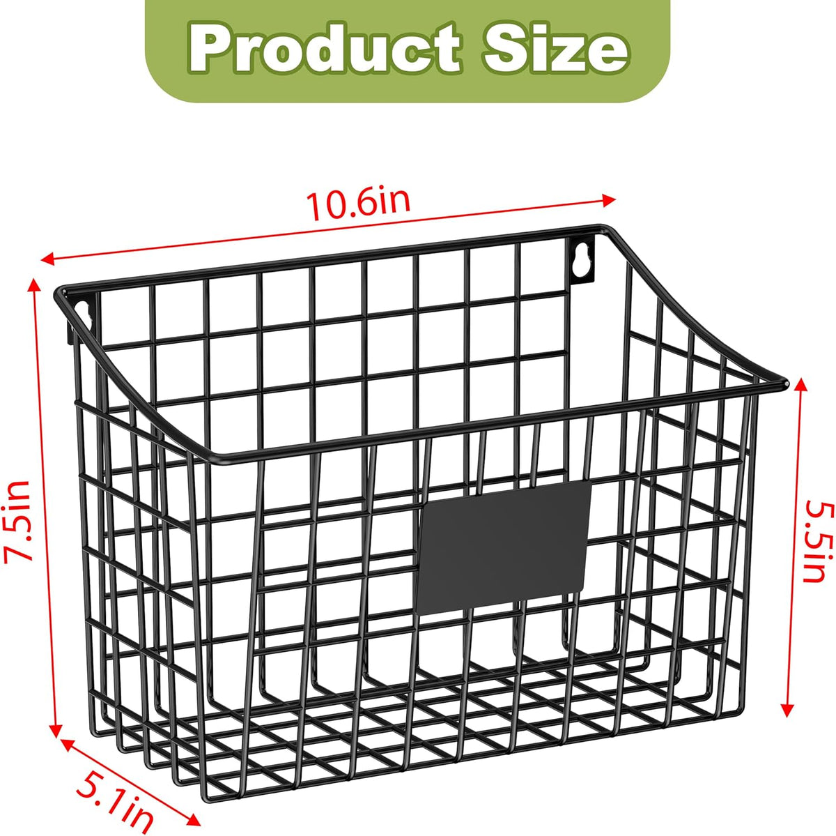 Wall Mounted Bin Basket with 5 Hooks 3 Label Plate Adhesive-3 Pack, Cabinet Hanging Metal Wire Basket,Rustic Farmhouse Decor, Storage Organization Shelf for Pantry Kitchen Bathroom 10.6*7.5*5.1inch