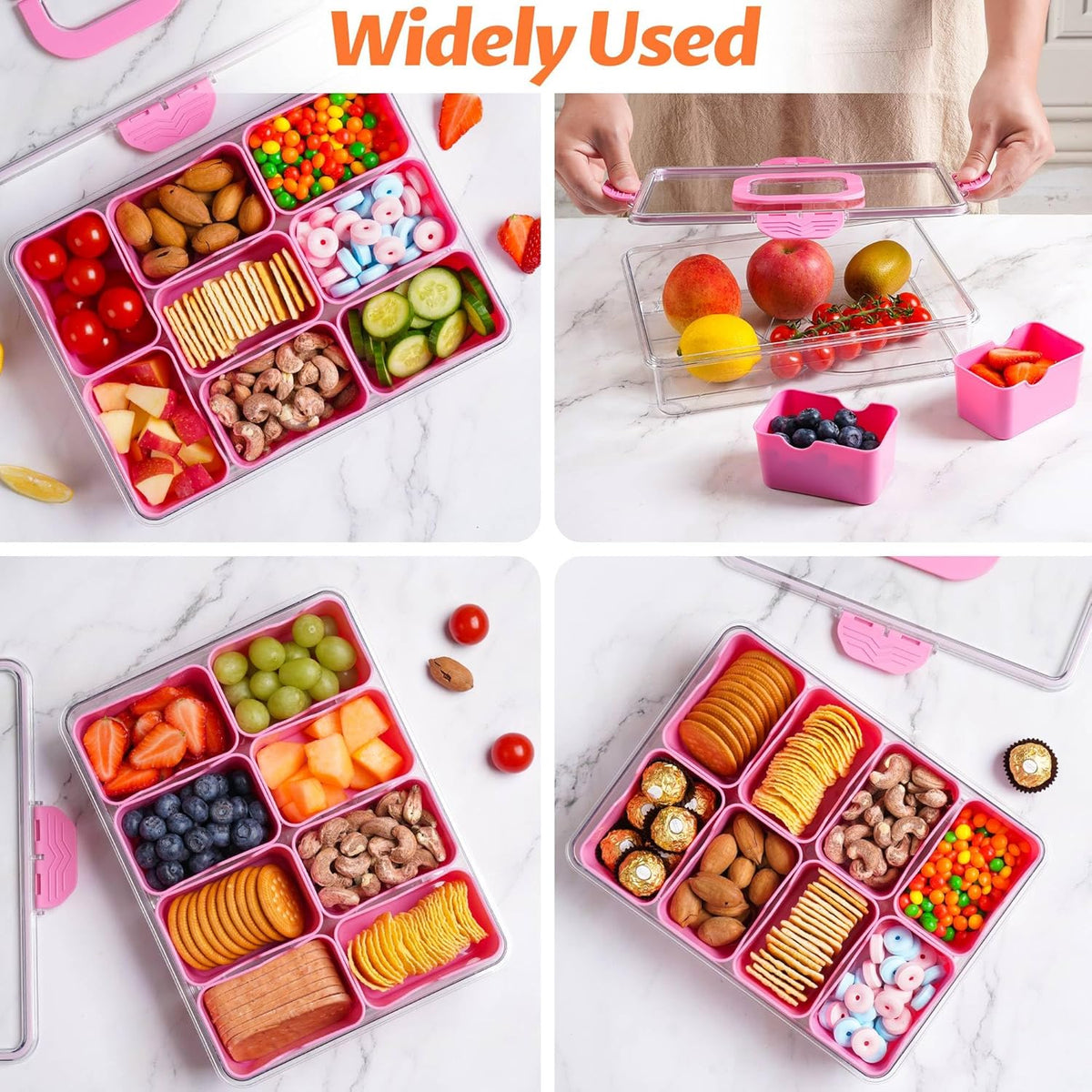 TCHZA Snackle Box Container, Dishwasher Safety - Divided Serving Tray with Lid and Handle, Charcuterie Board for Portable Snack Platters - Clear Organizer for Fruits Snacks,Perfect for Road Travel