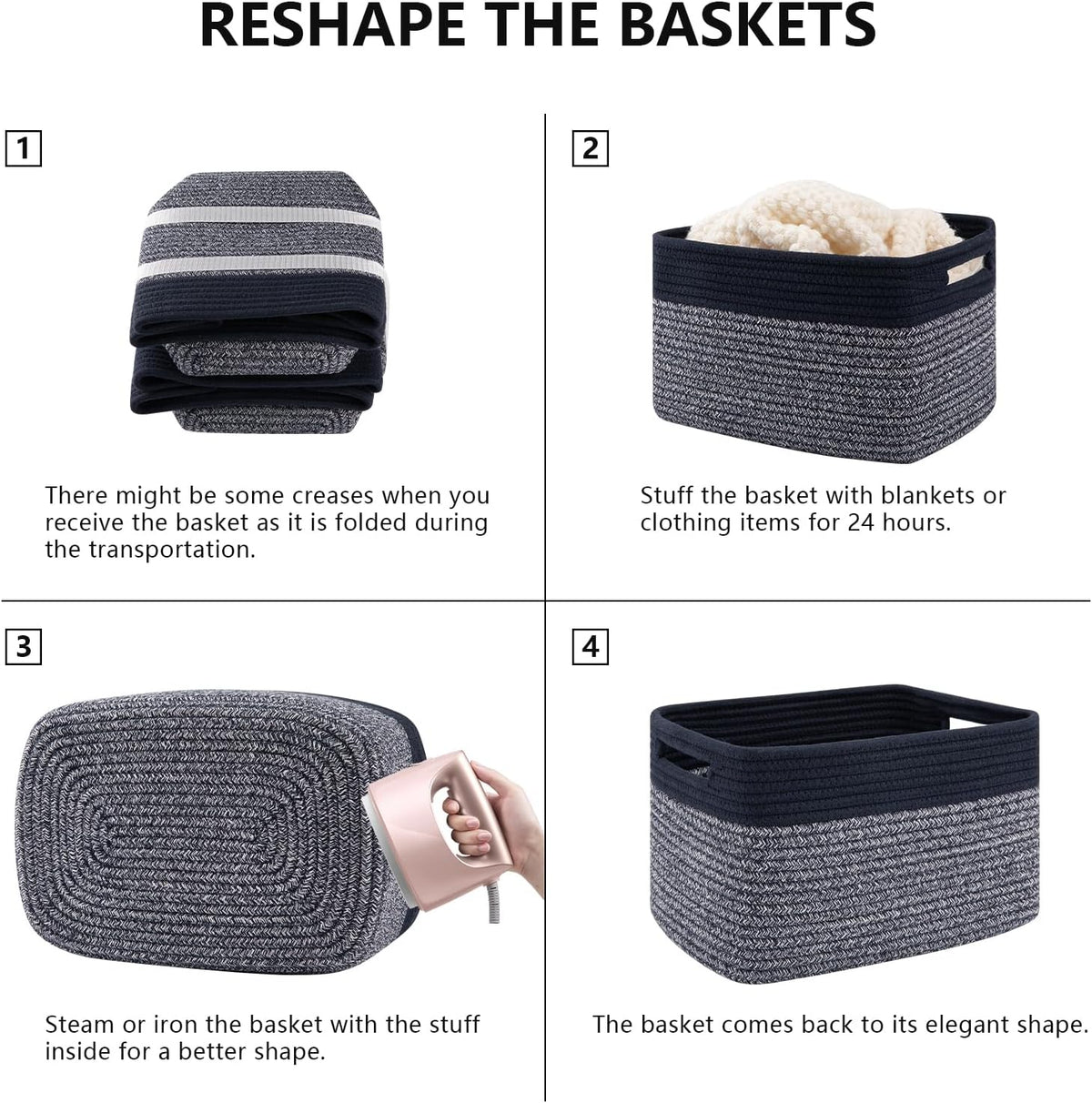 4 Pack Storage Baskets for Organizing, Woven Baskets for Shelves - Perfect for Toys, Books, Towels, and Clothes, Durable Gift Basket Bins Toy Storage, 12.7''Lx9''Wx7.8''H, Brown & White