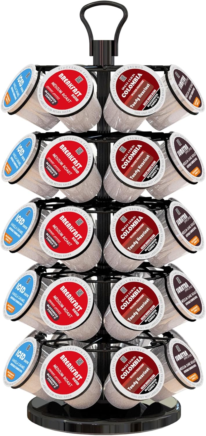 BLACKSMITH FAMILY 36 K Cup Pod Carousel Easy Assembly Design K Cup Holders,K Cup Holder, K Cups Holder,K Cup Carousel, 4-Tier Coffee Pods Holder Storage Organizer Stand,Glossy Black