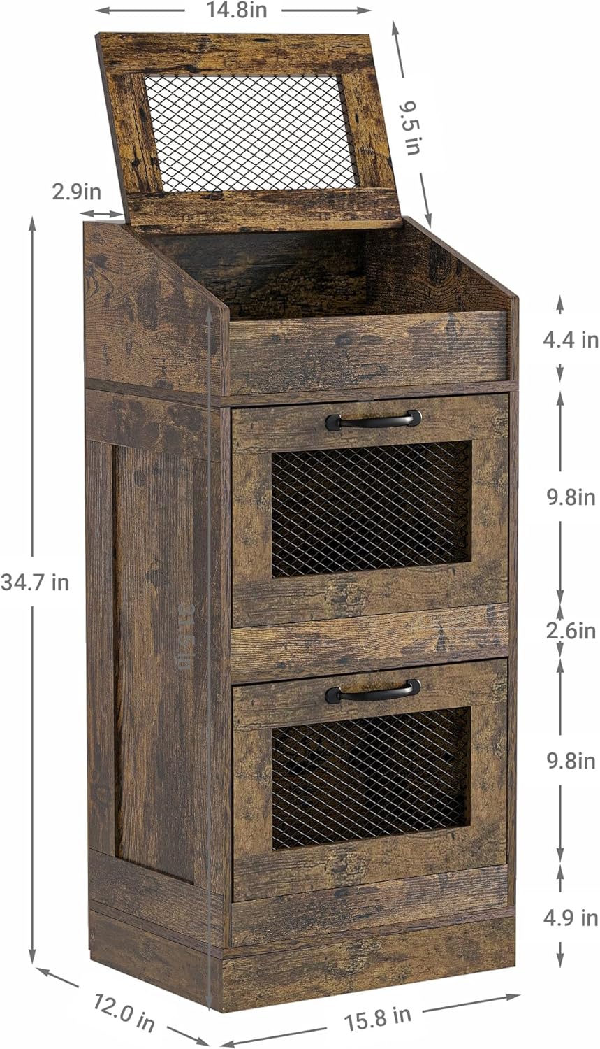 Potato Storage Bin with Lid, Rustic Wooden Onion Storage Bin, Bread Box for Kitchen, Kitchen Decorative Vegetable Storage Cabinet, Rustic Grey HPC001SG