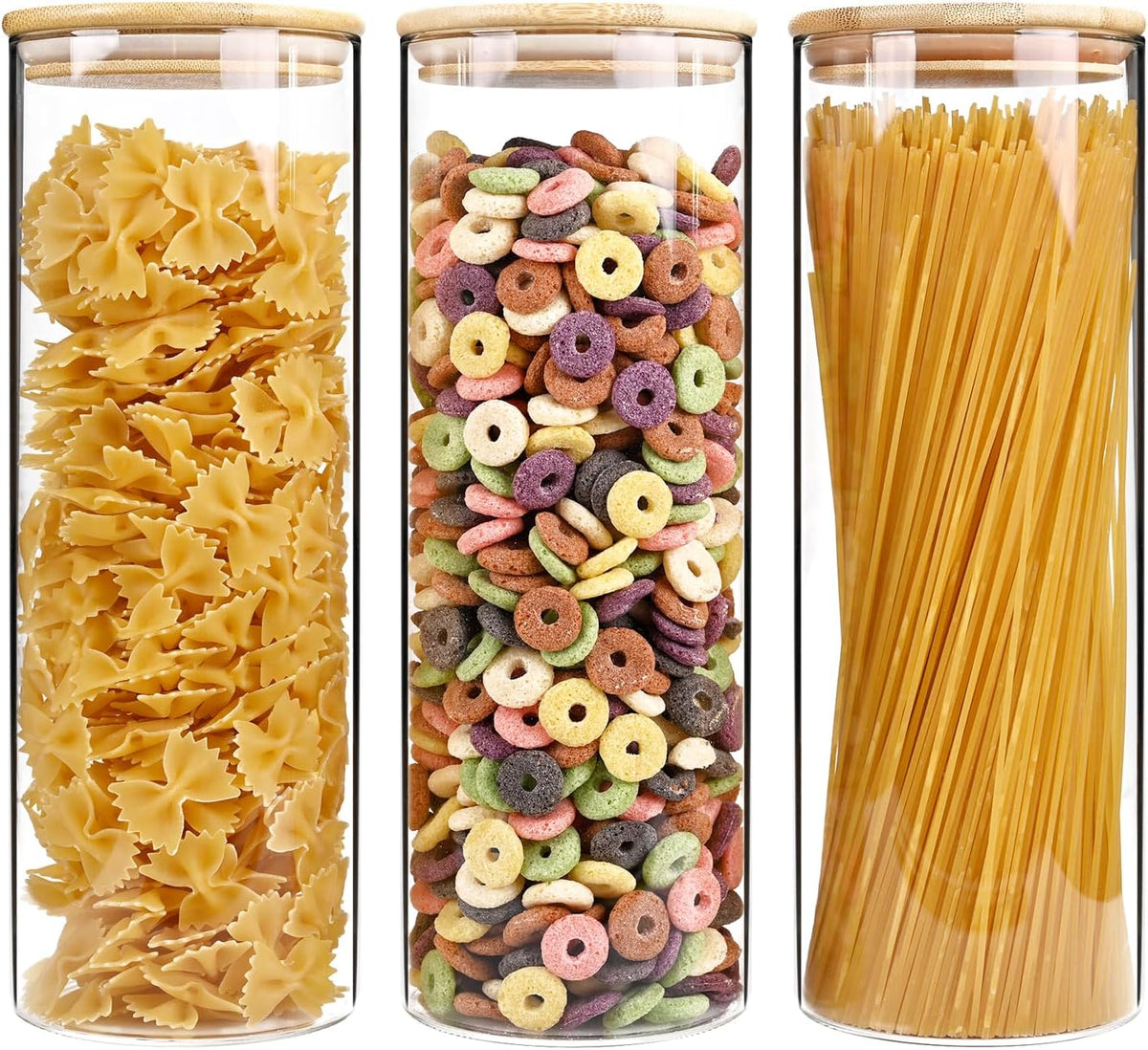 SHOWIN Glass Food Storage Jars Square 37oz, 4 Pack Glass Jars With Bamboo Lids, Kitchen Storage Containers For Spice, Candy, Cookie, Storage For Pantry Organizers
