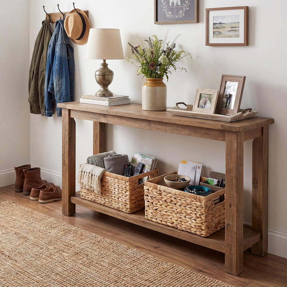GRANNY SAYS Wicker Storage Baskets for Shelves, Wicker Baskets for Organizing, Waterproof Woven Basket for Pantry, Rectangle Basket for Shlef, Brown, 2-Pack