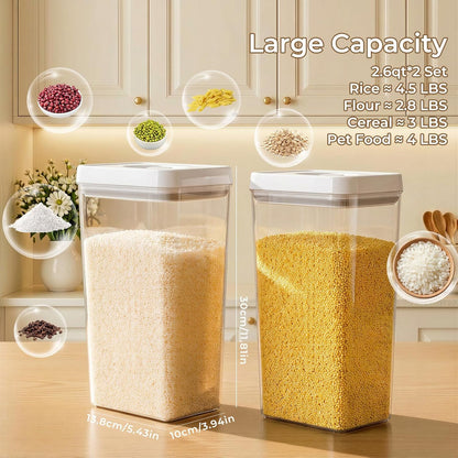UFORU Food Storage Containers with Twist-lock Lids,2.6Qt 2Pcs Airtight Food Storage Containers, BPA-Free Stackable Kitchen Pantry Organizers and Storage, Rotary Opening Flour and Sugar Container Sets