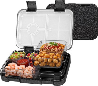 Bento Lunch Box for Kids, 6 Compartments BPA Free, Dishwasher Safe Back to School Snack Bento Lunch Containers Boxes, Ideal Portion Sizes for On-the-Go Meal, Ages 3+, School, Green Patterned