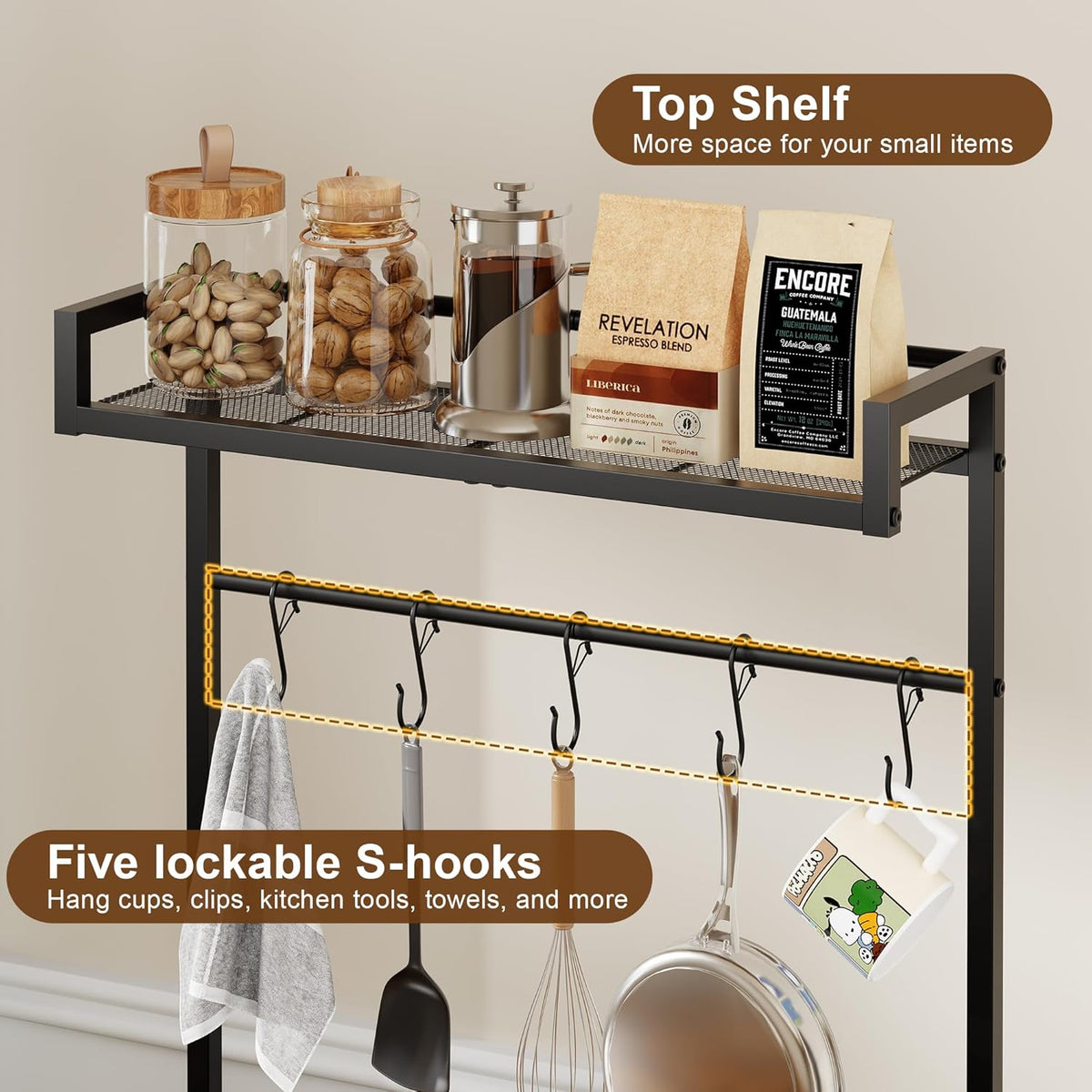 Yuyetuyo Mini Fridge Stand with Storage Shelves, Wine Cabinet, Microwave Stand, Coffee Bar, TV Stand, Bakers Rack, Beverage Refrigerator Table Adjustable for Dorm Apartment Kitchen Rustic Brown