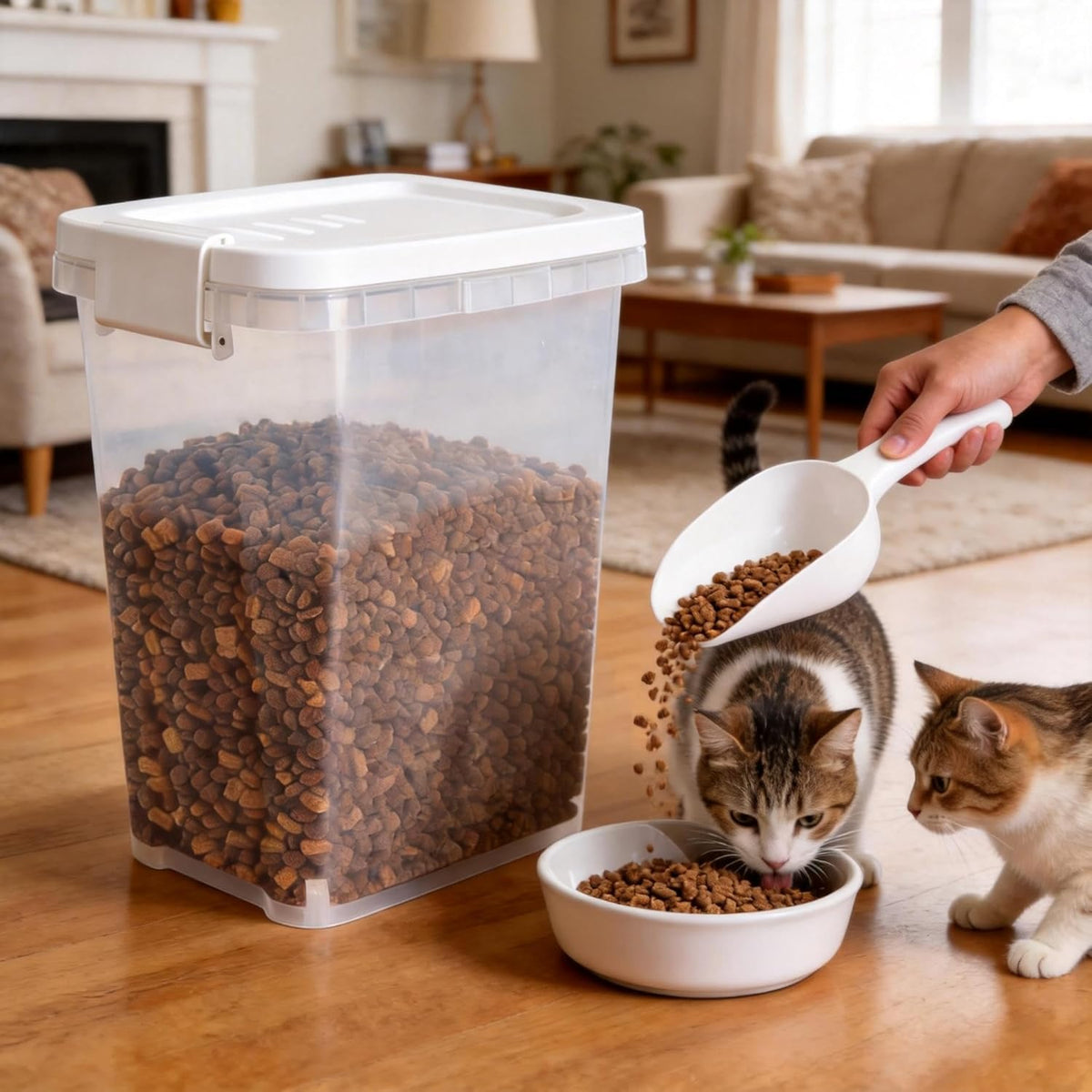 5-10 Lbs Cat Food Storage Container with Scoop - Airtight Dog Food Container - Buckle-Lock Pet Food Container for Dog, Cat, Bird Seed, Chicken, Dry Food Storage Bin Container for Rice, Cereal, Flour