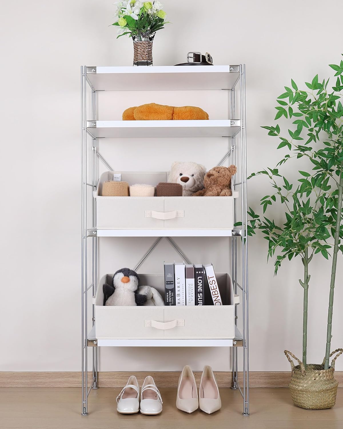 WUIKE Closet Organizers and Storage, Trapezoid Storage Bins, Fabric Closet Bins with Handles, Foldable Storage Baskets for Clothes, Purse, Blanket, Herringbone Gray, Extra Large