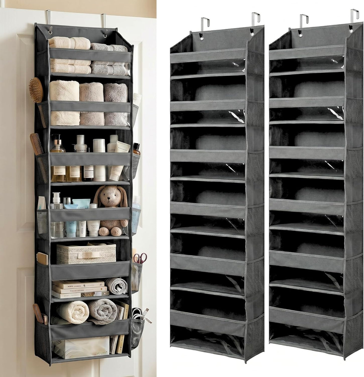 HOMELUX THEORY UPGRADED 6 Tiers Over The Door Organizer Hanging - 100D EXTRA THICK & 50lbs HUGE CAPACITY, 12 Side Mesh Pockets Over The Door Shoe Organizer, Hanging Closet Organizer (Ivory, 1pc)