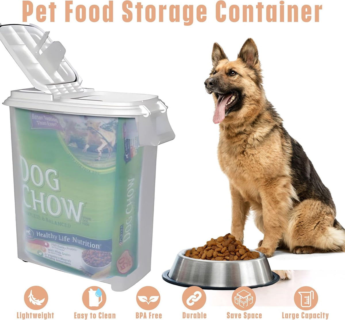 Buddeez Airtight Pet Food Storage Container - 50 QT/50 LB Capacity Dog Food Storage Container - Cat Food Container, Bird Seed Storage Container, Rolling Storage Bin, Air Tight with Handle & Scoop