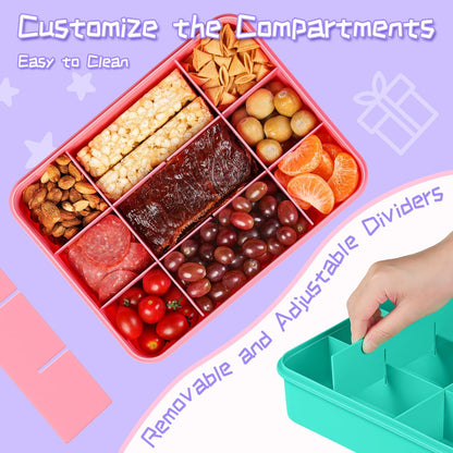Xyptorix Snack Box Container for Kids - Adjustable 12-Compartment Snack Containers, Reusable Bento Box, Dishwasher Safe, BPA-Free, Perfect for School, Travel, Camping & Picnic, Ivory White