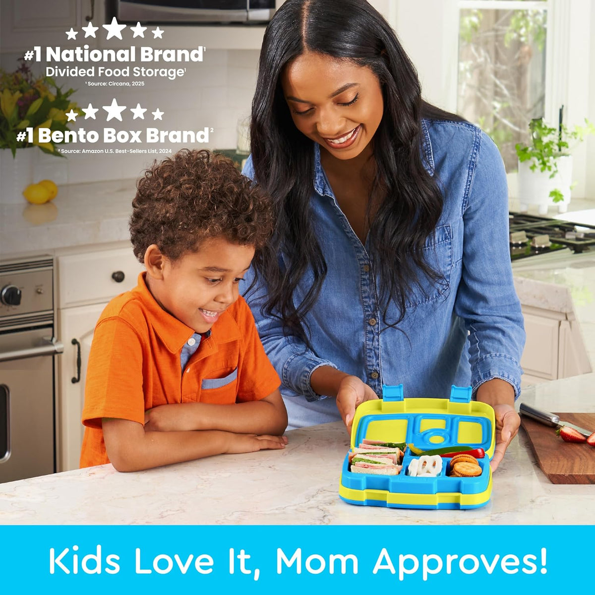 Bentgo Kids Bento-Style 5-Compartment Leak-Proof Lunch Box - Ideal Portion Sizes for Ages 3 to 7 - Durable, Drop-Proof, Dishwasher Safe, PFAS & BPA-Free & Made with Food-Safe Materials (Blue)