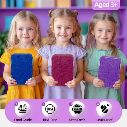 Bento Lunch Box for Kids, 6 Compartments BPA Free, Dishwasher Safe Back to School Snack Bento Lunch Containers Boxes, Ideal Portion Sizes for On-the-Go Meal, Ages 3+, School, Green Patterned