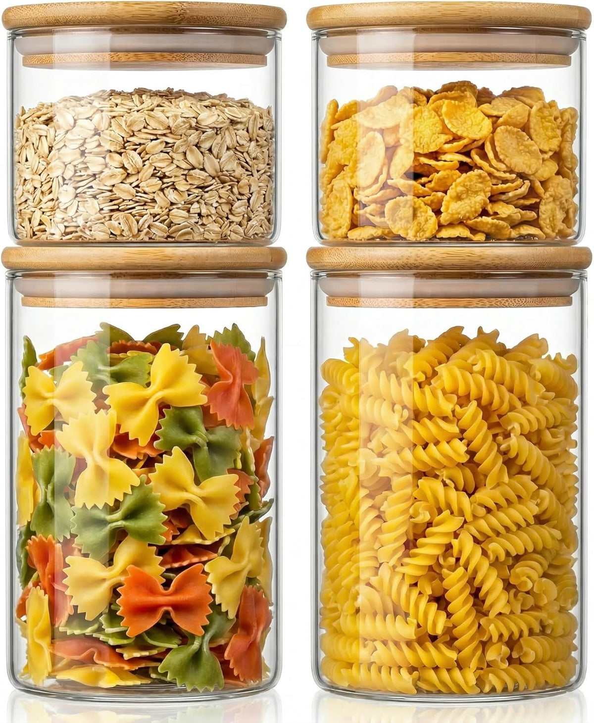 32oz - Glass Jars with Bamboo Lids, Glass Pantry Storage Containers with Airtight Lids, Round Air Tigh Food Storage Canisters for Cereal, Pasta, Flour, Sugar, Rice, Best for Kitchen Organizer