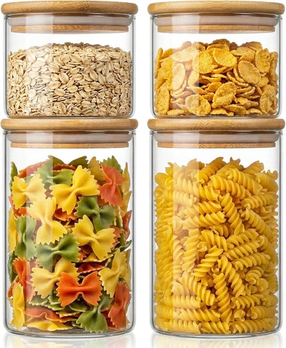 32oz - Glass Jars with Bamboo Lids, Glass Pantry Storage Containers with Airtight Lids, Round Air Tigh Food Storage Canisters for Cereal, Pasta, Flour, Sugar, Rice, Best for Kitchen Organizer