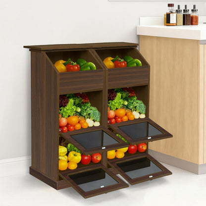 Potato Storage Bin, 3-Tier Potato and Onion Storage Bin with Lid, Wooden Bread Box for Fruit and Vegetable,Food Storage Containers for Kitchen Pantry (Oak)
