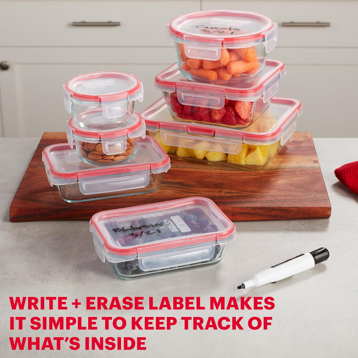 Pyrex Freshlock (4 Cup) Glass Food Storage Containers Set, Airtight & Leakproof Plastic Locking Lids BPA-Free, Meal Prep Containers Set, Freezer Dishwasher Microwave Safe