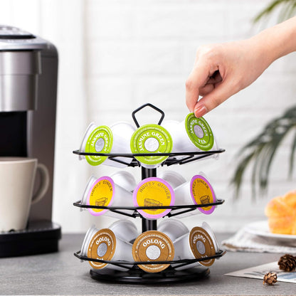 FlagShip K cup Holder Carousel 3 Tier for Keurig Pod Holder Metal DIY Install Small for K-cup Storage Stand 21 K Pod Storage