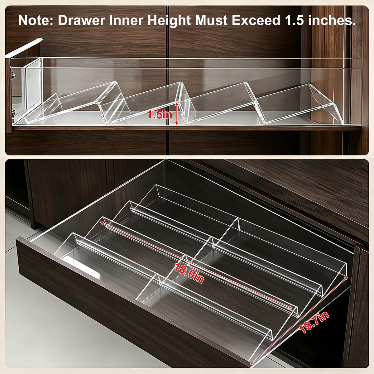 Expandable Acrylic Spice Drawer Organizer – 4-Tier Clear Seasoning Rack Insert for Kitchen Drawers, Adjustable from 9" to 18", Fits Most Spice Jars (Jars Not Included)