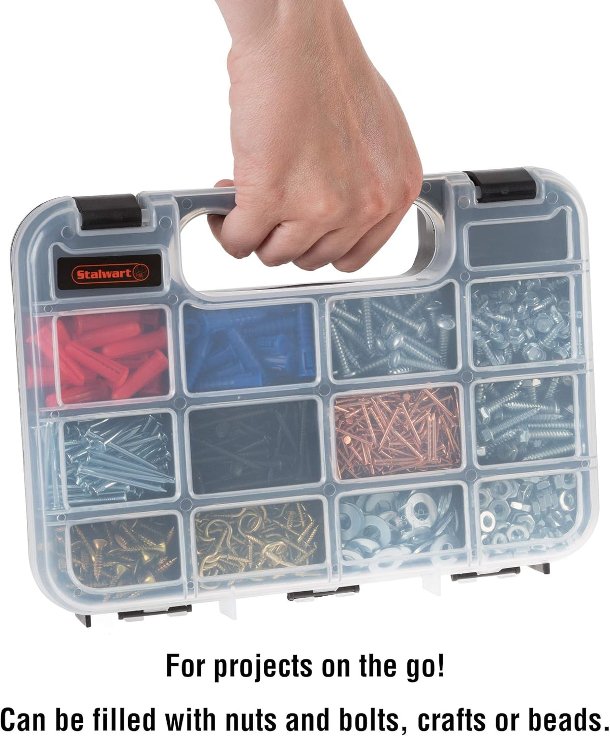 Stalwart - 75-ST6073 Portable Storage Case with Secure Locks and 55 Small Bin Compartments for Hardware, Screws, Bolts, Nuts, Nails, Beads, Jewelry and More by Black