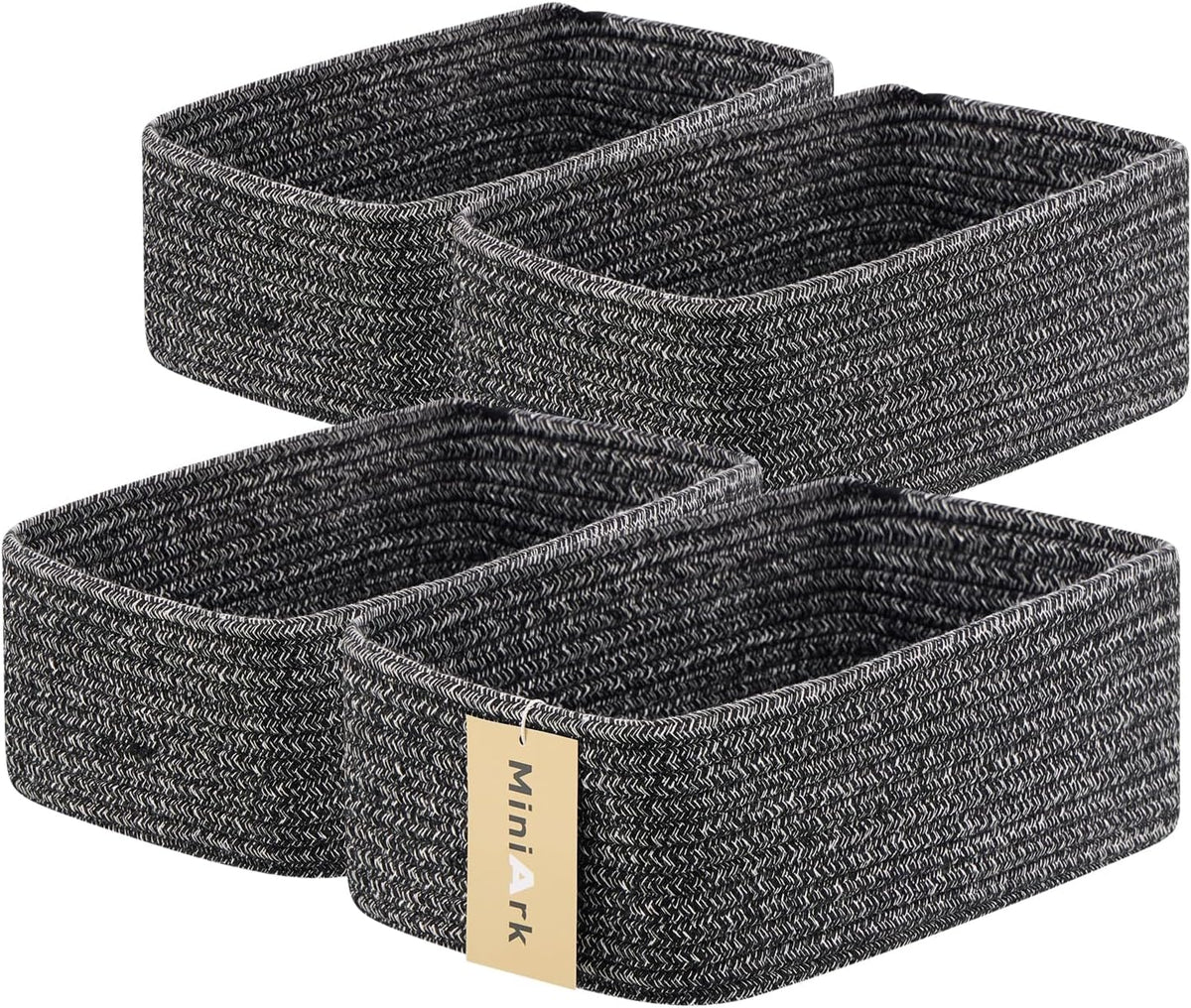 MiniArk Small Storage Baskets for Organizing | Closet Organizer Bins | Shelf Toy Basket | Woven Rope Baskets | Cube Decorative Box | Shallow Basket | L11.5xW7.5xH4.7| Brown