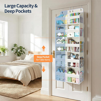 Yecaye Over The Door Organizer, 5 Tier Extra Large Behind Door Storage of 10 Compartments, 80lbs Heavy Duty Door Organizer Hanging with Clear Window for Closet Bedroom Pantry Bathroom, Grey