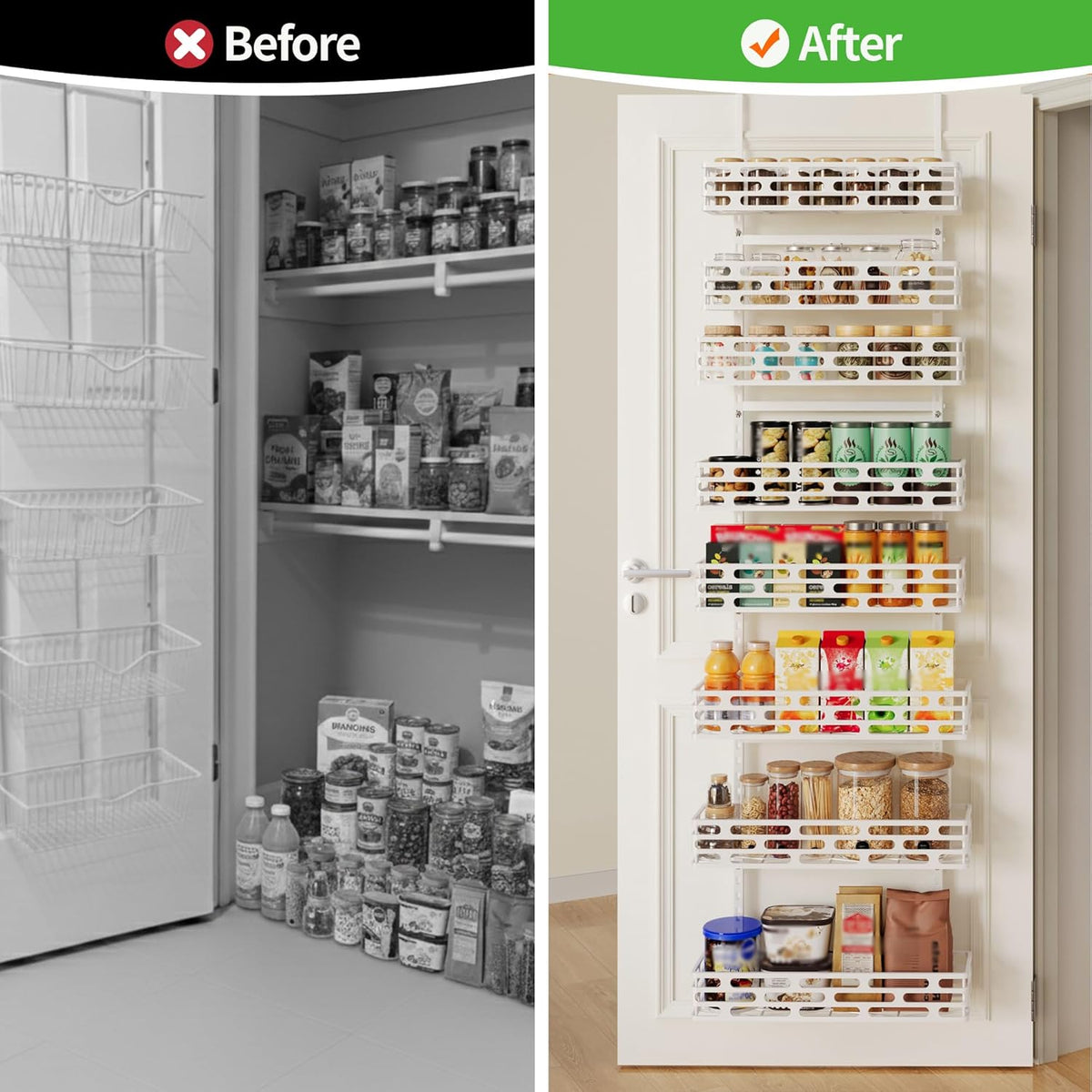 6-Tier Over the Door Pantry Organizer, Pantry Organization And Storage, Hanging Storage Organizer Spice Rack Metal Shelving for Home & Kitchen, Office Laundry Room Bathroom Black