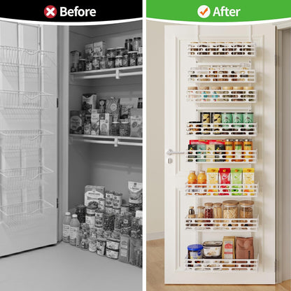 6-Tier Over the Door Pantry Organizer, Pantry Organization And Storage, Hanging Storage Organizer Spice Rack Metal Shelving for Home & Kitchen, Office Laundry Room Bathroom Black