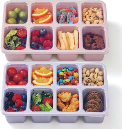 2 Pack Snackle Box Container with Lids, Dishwasher Safe 8 Compartment Divided Snack Serving Tray Platterbox, Protable No-Scatter Snacklebox Snack Container for Adult, Kids, Family, Travel, Party, Work
