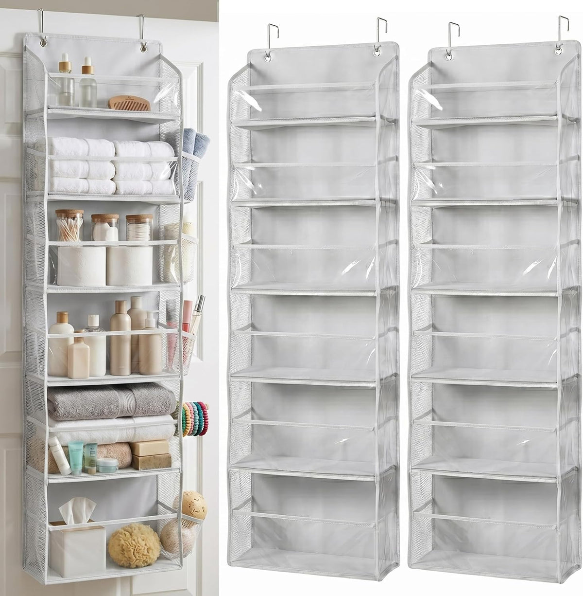 HOMELUX THEORY UPGRADED 6 Tiers Over The Door Organizer Hanging - 100D EXTRA THICK & 50lbs HUGE CAPACITY, 12 Side Mesh Pockets Over The Door Shoe Organizer, Hanging Closet Organizer (Ivory, 1pc)