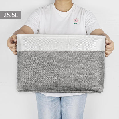 Bagnizer Large Fabric Storage Baskets | 50L Storage Bins, Decorative Linen Closet Baskets with Handles for Organizing, Shelf, Toys, Clothes, Home, Office, Nursery, 17x12x15Inches (Grey&White)