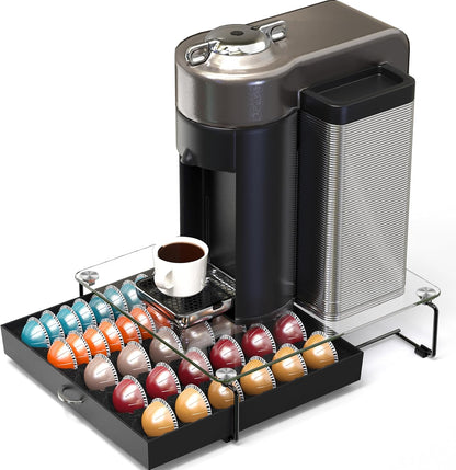 DecoBrothers Crystal Tempered Glass Vertuo Pod Holder Drawer, 24 Large or 48 Small Nespresso Capsule Organizer