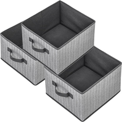 Storage Baskets, 11-Inch Woven Fabric Bins, Storage Cubes with Reinforced Handles, Organizer Bins for Closet Shelves, Foldable, for Toys, Clothes, Natural Beige (3PCS/Beige-11*11*7.8inch)