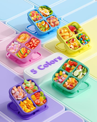Canfanni 5 Pack Bento Snack Containers, 4 Compartment BPA-free Plastic Food Storage Containers, Divided Lunchable Container, Bento Lunch Box for Work and Travel