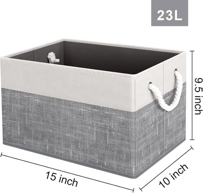 Fab totes Storage Bins, Foldable Storage Baskets for Organizing Toys, Books, Shelves, Closet, Large Storage Box with Rope Handles, Sturdy Organizer Bins, White & Grey