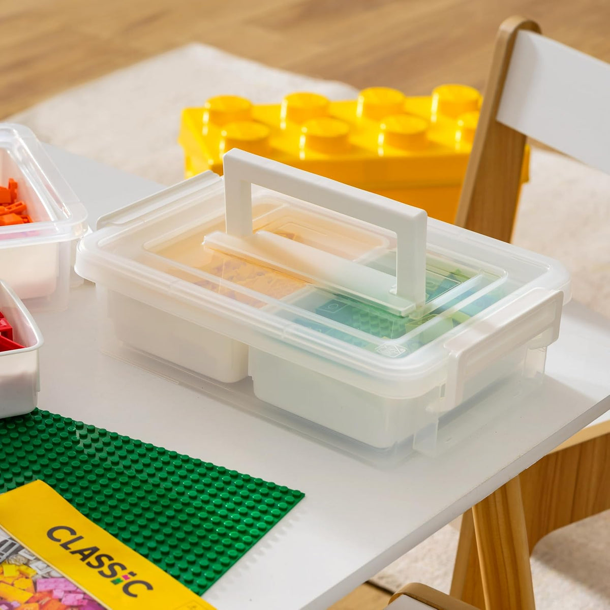 IRIS USA 6 Qt. Plastic Craft Storage Container Bins with Lids, Small Art & Office Supply Organizer Tote, Sensory Bins & Boxes for Home & University, Stackable, Secure Latch Buckles, Clear