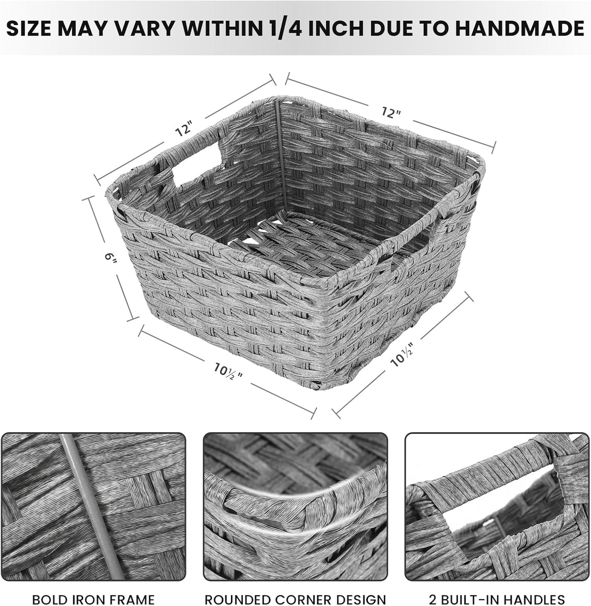 Onlytak Large Wicker Storage Basket, Metal Frame, Set of 2, Washable Waterproof, 15" x 10.3" x 5.2", Brown Color, Woven Basket for Pantry, Toilet, Bathroom, Bedroom, Patio