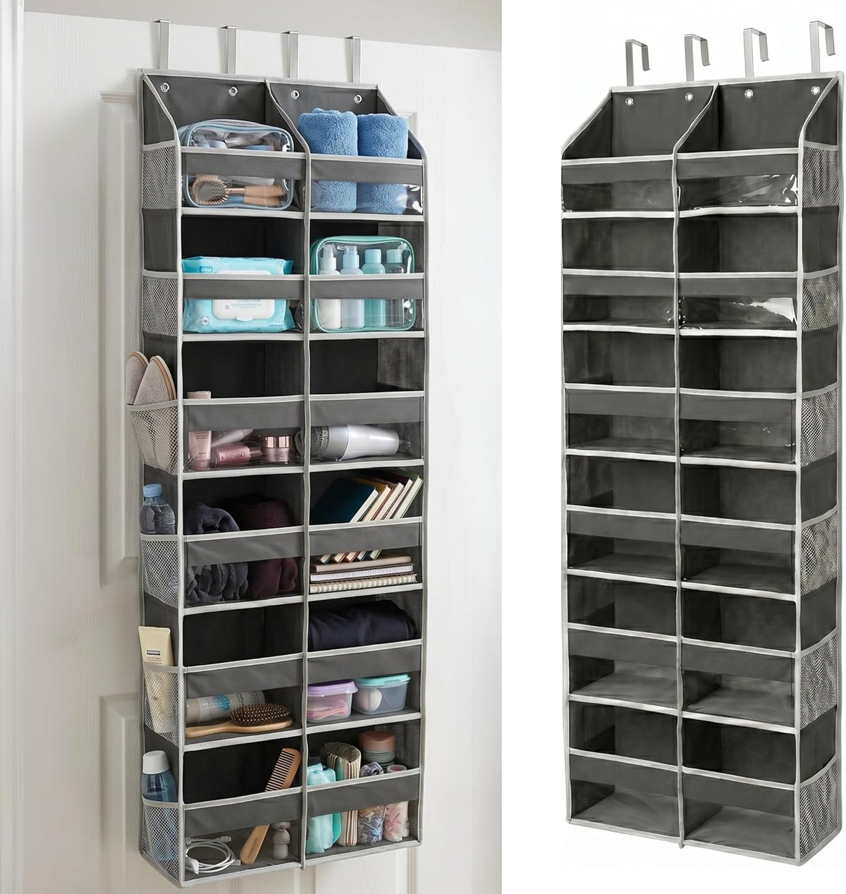 HOMELUX THEORY UPGRADED 6 Tiers Over The Door Organizer Hanging - 100D EXTRA THICK & 50lbs HUGE CAPACITY, 12 Side Mesh Pockets Over The Door Shoe Organizer, Hanging Closet Organizer (Ivory, 1pc)