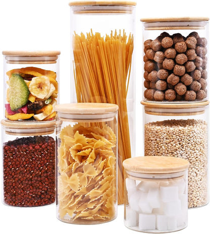 SHOWIN Glass Food Storage Jars Square 37oz, 4 Pack Glass Jars With Bamboo Lids, Kitchen Storage Containers For Spice, Candy, Cookie, Storage For Pantry Organizers