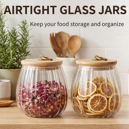 Frcctre 4 Pack 25 FL OZ Glass Storage Jars with Bamboo Lid, Kitchen Airtight Glass Canister Sugar Container Decorative Storage Container for Coffee Bar Food Sugar Coffee Beans Candy Tea