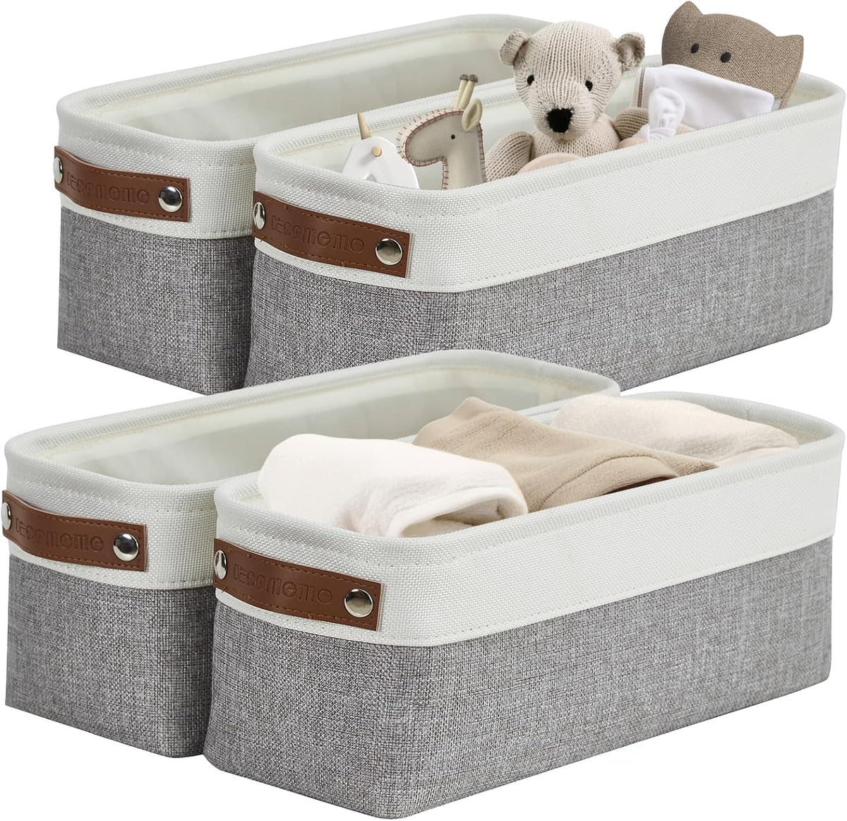 DECOMOMO Storage Bins, Large Fabric Storage Baskets for Shelves, Decorative Linen Closet Organizer, 15 x 11 x 9.5 inches (Beige & White, 3 Pack)