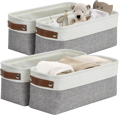 DECOMOMO Storage Bins, Large Fabric Storage Baskets for Shelves, Decorative Linen Closet Organizer, 15 x 11 x 9.5 inches (Beige & White, 3 Pack)