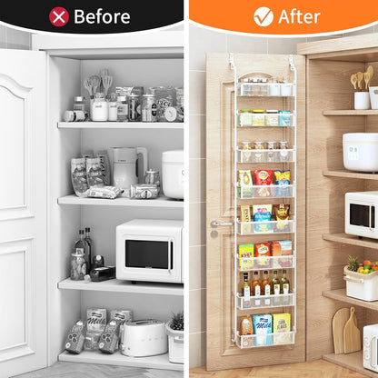 Over the Door Pantry Organizer, 6-Tier Pantry Door Organization and Storage, Over the Door Spice Rack, Home & Kitchen Storage Shelves for Cabinet, Black