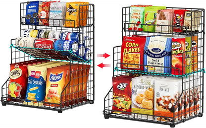 X-cosrack 3-Tier Snack Organizer Rack Bins with Adjustable Tilting Design for Pantry Storage,Metal Wire Snack Holder for Kitchen Bathroom Cabinets Countertops