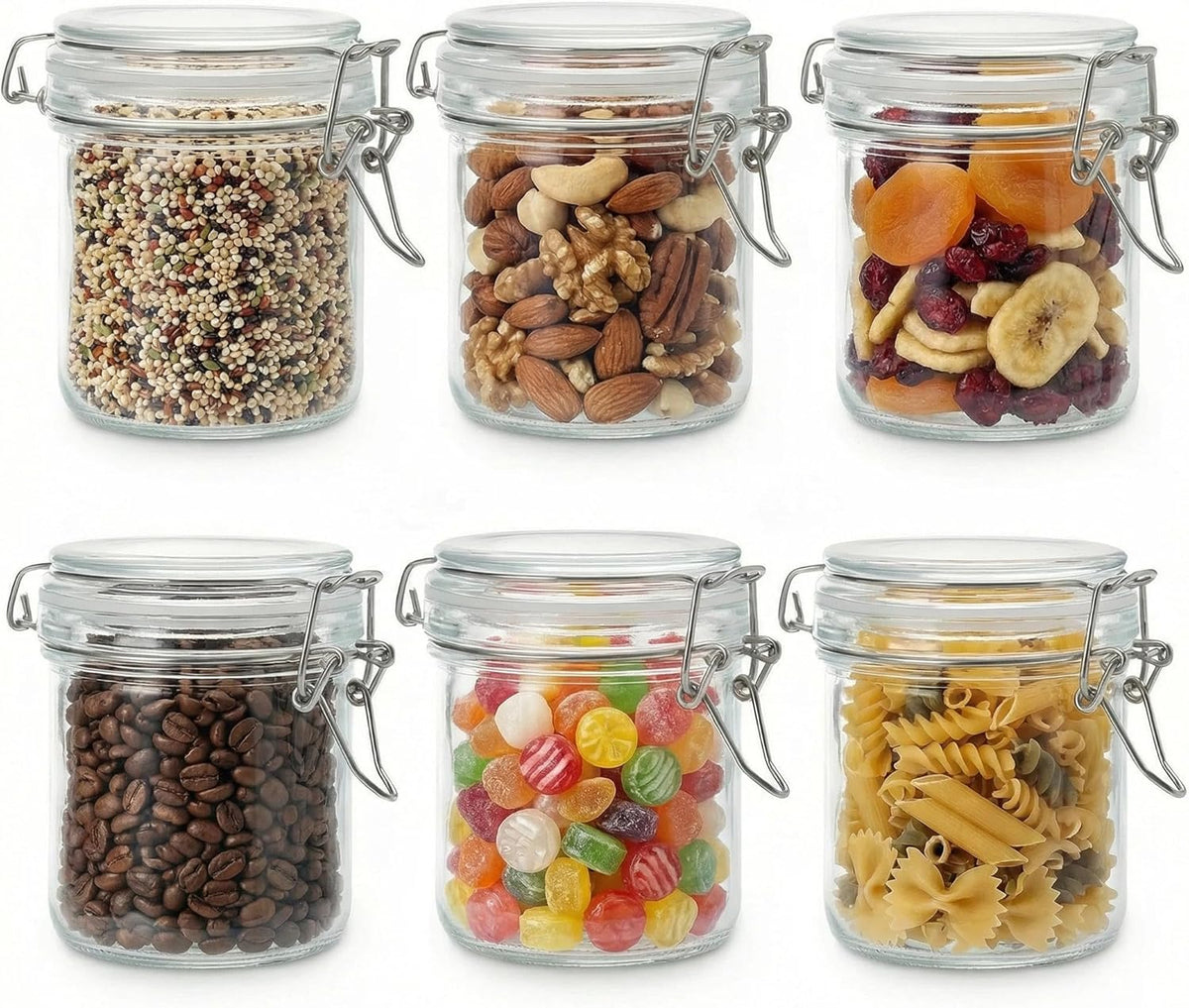 17oz Airtight Glass Jars, 6 Pack Clamp Lid Canisters, Small Food Storage Containers for Spices, Nuts, Snacks, Canning Jar for Jams & Pickling, Pantry Organization