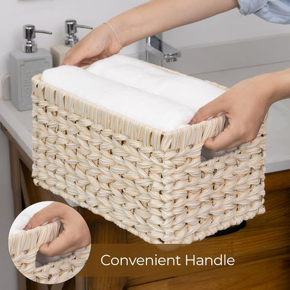 GRANNY SAYS Wicker Storage Baskets for Shelves, Wicker Baskets for Organizing, Waterproof Woven Basket for Pantry, Rectangle Basket for Shlef, Brown, 2-Pack
