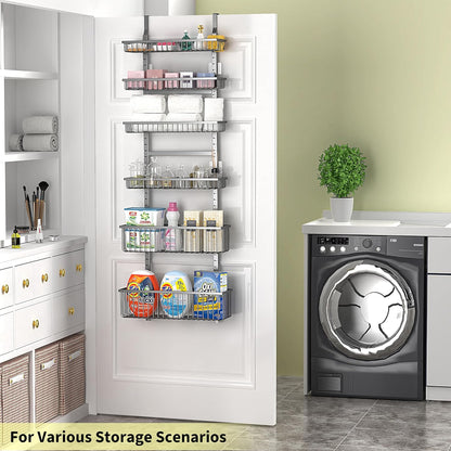 Moforoco White Over The Door Pantry Organizer, Pantry Organization and Storage, Metal Hanging Spice Rack Shelves Door, Seasoning Shelves, Laundry Room Organization, House and Kitchen Essentials