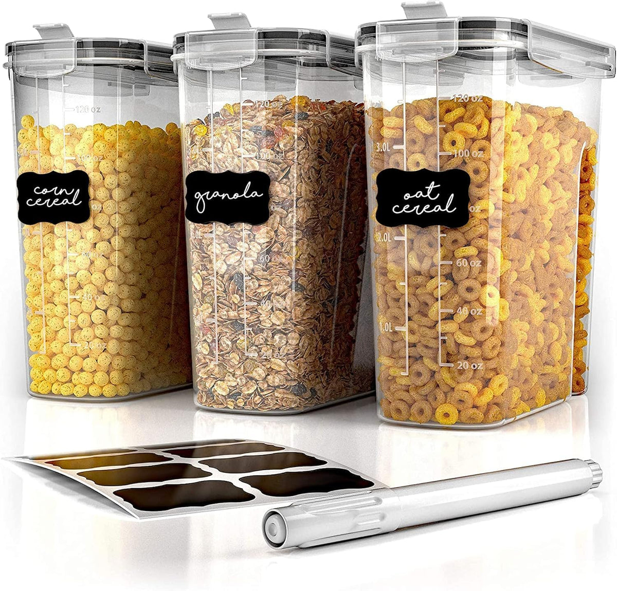 Simply Gourmet Airtight Food Storage Containers with Lids – 7 Piece Assorted Size Kitchen Pantry Organization Set, BPA-Free Clear Plastic, Stackable Containers for Cereal, Flour, Sugar, Rice, Snacks
